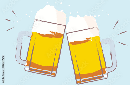 ビールジョッキで乾杯しているイメージのイラスト