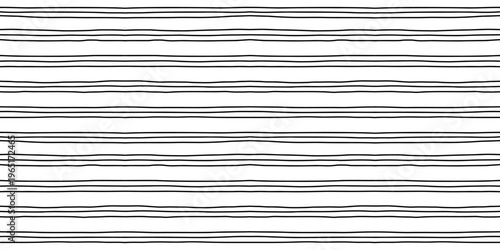 Seamless horizontal stripe pattern with double uneven lines abstract hand drawn black white background minimal linear design crayon texture modern wallpaper textile fabric surface print