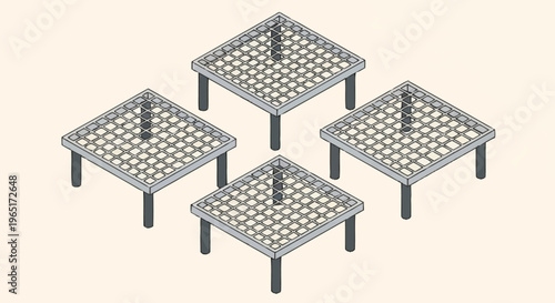 Four square metal grates with legs.