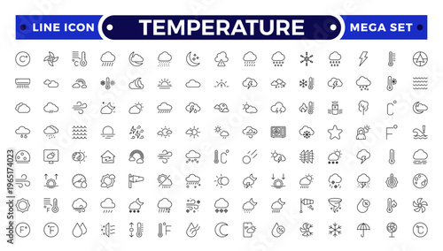 Hot and Cold Temperature Outline Icon set Climate Weather Vector set.