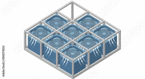 A 3D rendering of a metallic cage.