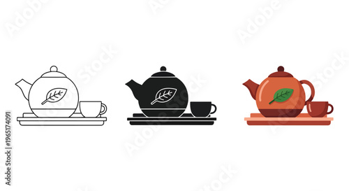 Tea pot and cup on serving tray set - Glyph solid icon - Editable modern style icon - Clipart, sticker - icon set - Clipart