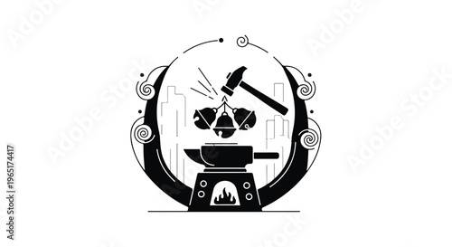 Blacksmith icon features a hammer striking metal on an anvil above a fiery forge.