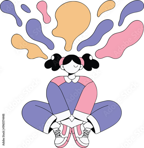 doodle illustration  flat vector of people illustration on Inner Peace Meditation Nature