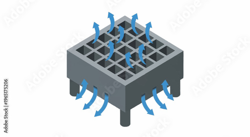 A grey industrial ventilation grate with arrows.