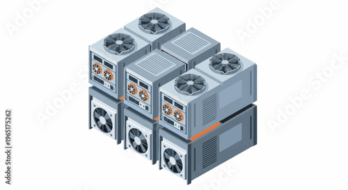 Industrial air conditioning units stacked together.