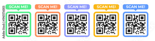 QR code color set. Scan me tag collection with QRcode.