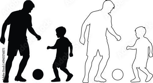 Illustration of adults and children playing with sports ball silhouettes