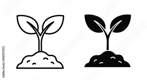 Sprouting plant seedling in soil icon - Editable line icons. Vector illustration - Glyph and solid icon set - Icon vector