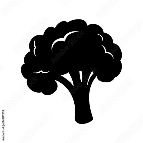 Stylized black silhouette of a broccoli floret or head, representing healthy food Vector, illustration