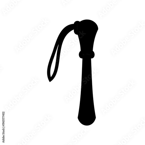 Black silhouette of a classic walking cane with a wrist strap on a white background Vector, illustration