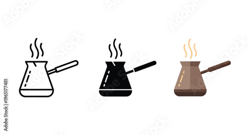 Coffee cezve pot vector icon set - logo icons vector set. Blue, Black and white icons