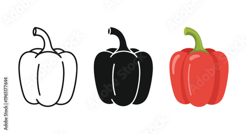 Fresh red bell pepper vector icon set - Solid vector icons  - Clipart, sticker - icon set