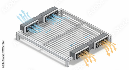 Industrial heat exchanger system with airflow.
