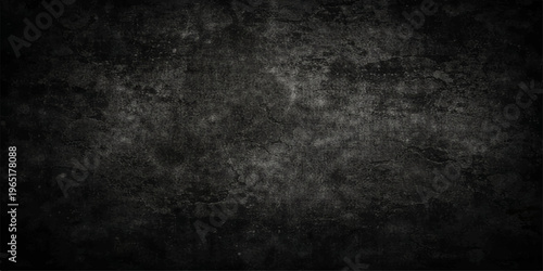 A dark vintage grunge background featuring a weathered black and white concrete wall texture with a rough aged stone surface and a blank dirty paper pattern for a textured gray design backdrop