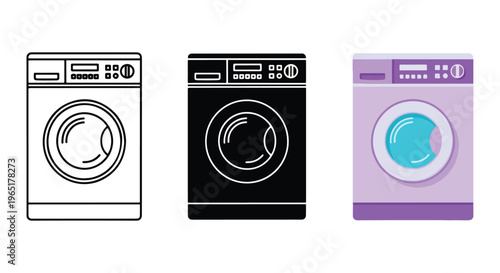 Modern laundry washing machine icon set - logo icons vector set. Blue, Black and white icons