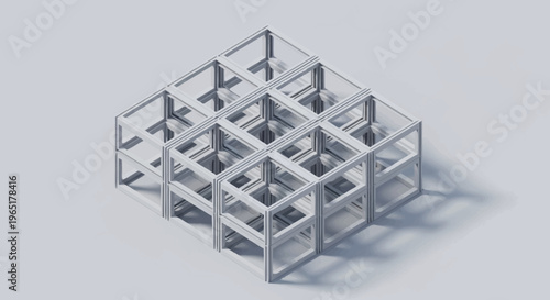 3D rendering of a metal grid structure.