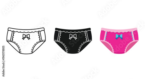Women lace panties with bow icon set - Line and glyph solid icon and logo template - Clipart, sticker - icon set