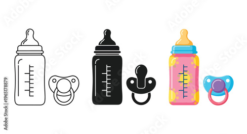 Baby bottle and pacifier icon set vector - Editable line icons. Vector illustration - Glyph and solid icon set - Icon vector