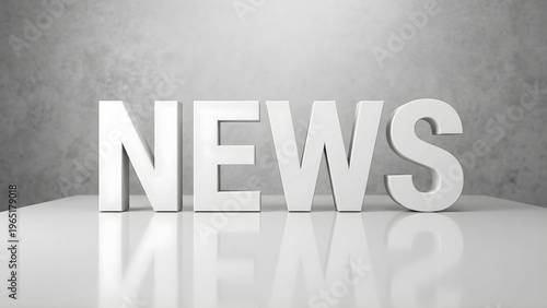 Large white 3d news text on gray background