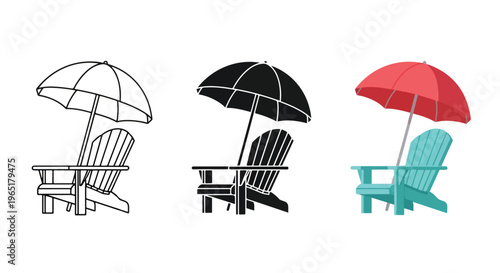 Beach chair and umbrella icon set art - Editable line icons. Vector illustration - Glyph and solid icon set - Icon vector