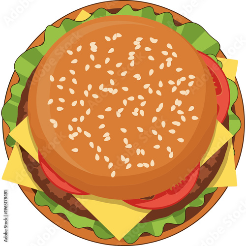 A delicious cheeseburger with lettuce, cheese, and tomato on a bun