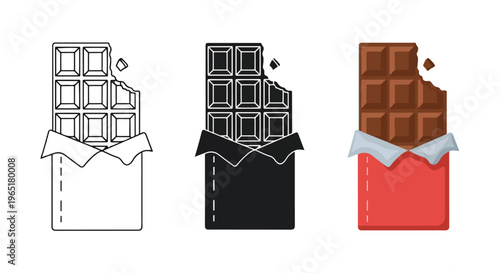Delicious chocolate bar snack icons - Line and glyph solid icon and logo template - Clipart, sticker - icon set