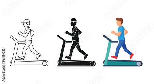Man running on treadmill vector set - Solid vector icons  - Clipart, sticker - icon set