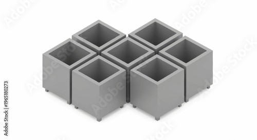 A set of six gray square planters.