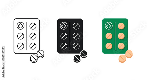 Pill blister pack with recycle icon - Blue icon set - Modern style icon  - Glyph and solid icon set - Icon vector