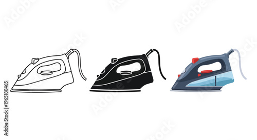 Clothes iron household appliance icons - Editable line icons. Vector illustration - Glyph and solid icon set - Icon vector