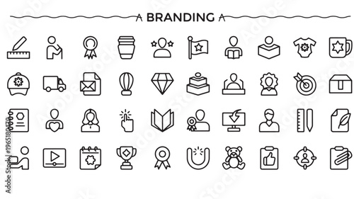 Branding Icons Vector Set Marketing Awards and Business Identity Line Art 