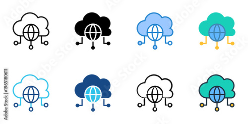 Cloud deployment icons set multiple style collection. Editable stroke 
