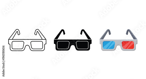 3D cinema glasses movie theater icons - Glyph solid icon - Editable modern style icon - Clipart, sticker - icon set - Clipart
