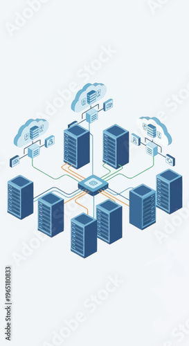 Illustration of connected city buildings with wireless signals.