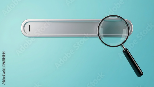 Magnifying glass on search bar on blue background