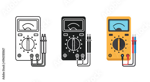 Digital multimeter icon set for electronics - Solid vector icons  - Clipart, sticker - icon set