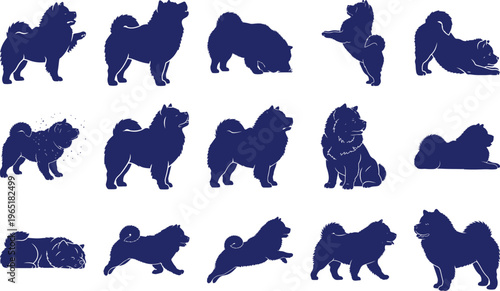 Blue Chow Dog Silhouettes isolated