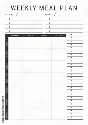 Minimalist Weekly Meal Planner – Black and White