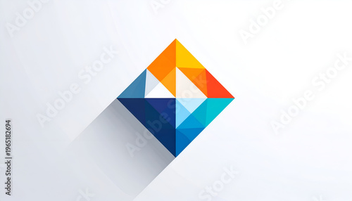 Abstract diamond shape with geometric triangle facets in vibrant colors; modern logo