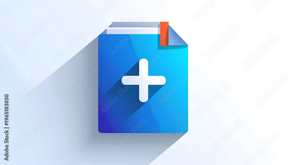 Fototapeta premium Blue new document file illustration with a plus sign in modern flat design style