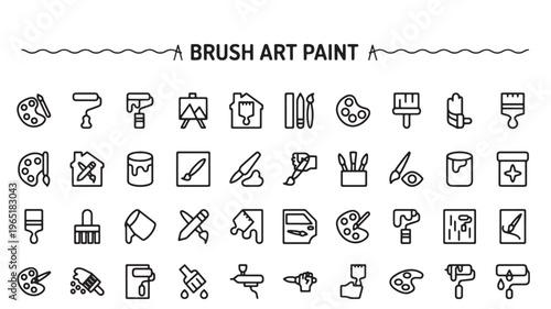 Paint Brush Icons Vector Set, Art Supplies and Painting Tools Line Art Symbols