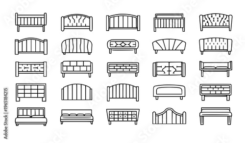 Elegant headboard icon set minimalist bedroom furniture line art vector collection clean outline design
