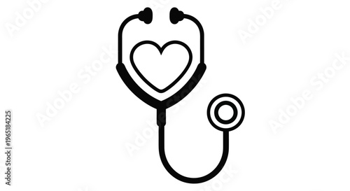A black outline of a stethoscope forming a heart shape symbolizing healthcare
