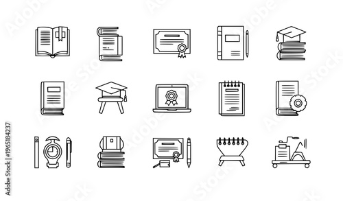 Continuous line tutoring icons monoline education learning symbols minimalist vector illustration set