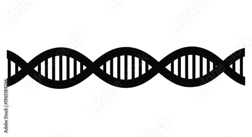 Black and white illustration of a double helix dna structure on a white background