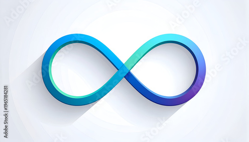 Endless loop shape in blue hues smooth gradient design on white background with soft shadows