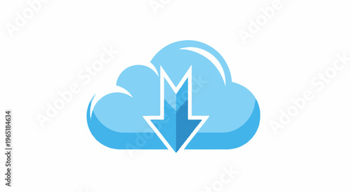 Cloud download icon, blue cloud with down arrow