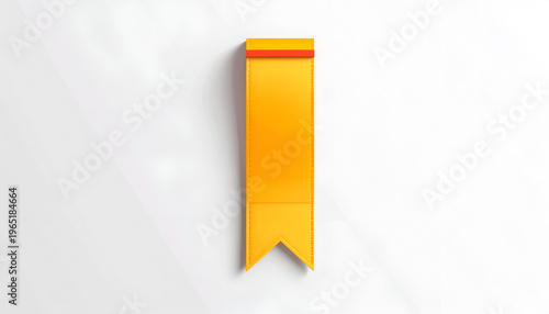 Golden ribbon bookmark with red accent top view isolated on white background