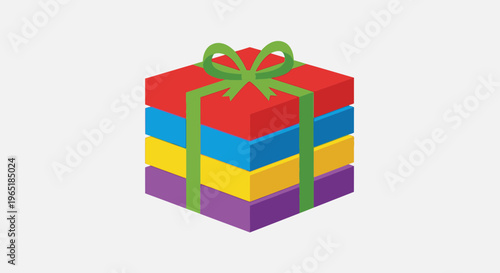 colorful gift box with green ribbon